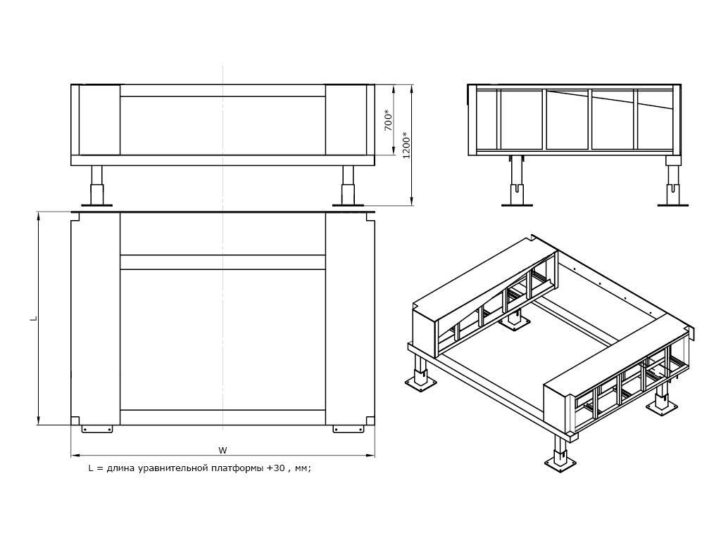 FET 90 tashqi fermasi modeli. Tashqi to‘g‘ri fermasi (90°) suriladigan rampali o‘rnatilgan turdagi tenglashtiruvchi platforma uchun mo‘ljallangan.
